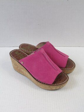 Sam Edelman Women's Ranger Pink Suede Cork Wedge Open Toe Slip-On Sandal Size 7M